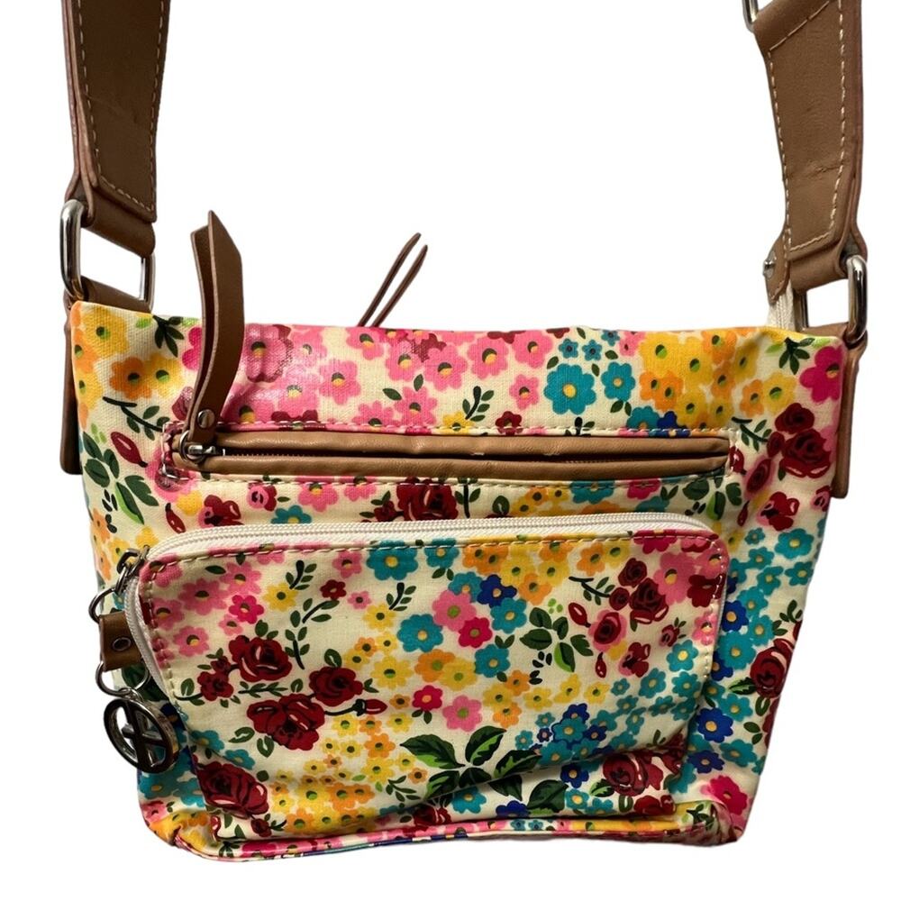 Multicolor Giani Bernini Coated Floral Crossbody Purse Zip Compartments